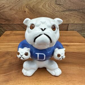 Roselane Pottery Bulldog Figurine Standing & Holding Puppies Vintage Ceramic